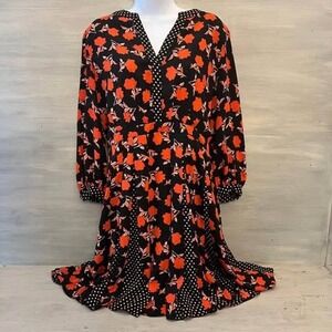 Ann Taylor Floral Polka Dot Print Pleated Flare Skirt Dress Size 8 GC